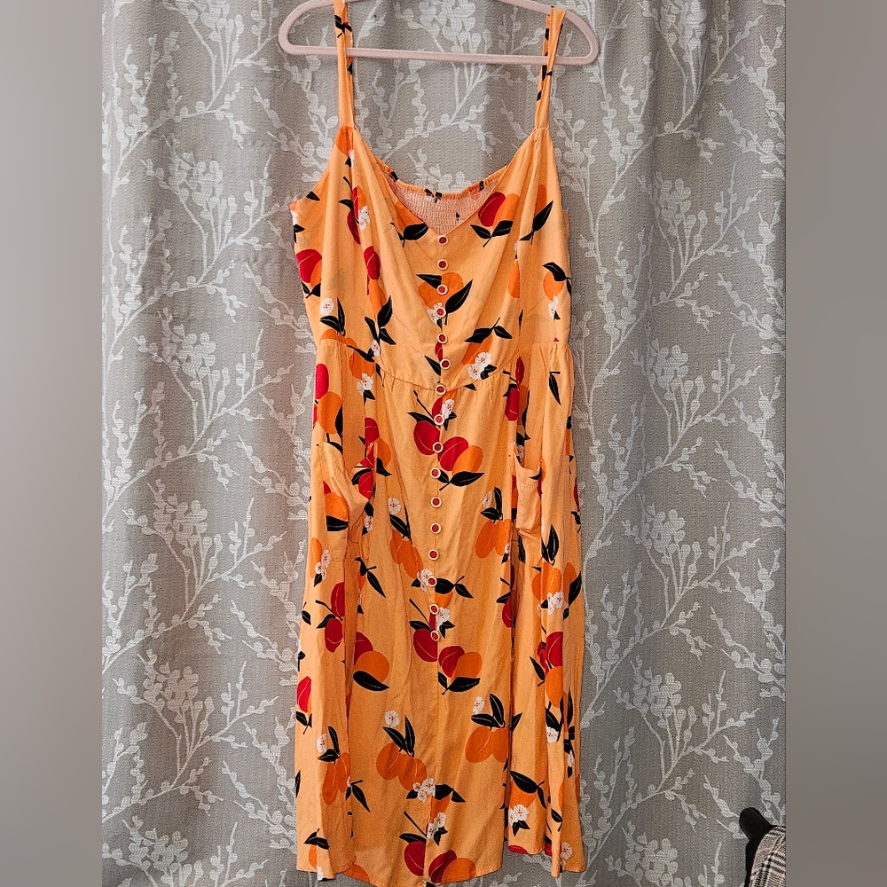 Collectif Apricot/Peach Print Dress UK22/US20